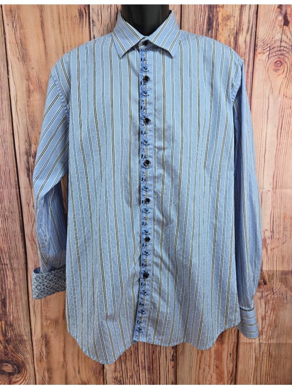 Robert Graham Classic Fit Blue Striped Floral Shirt Size Large